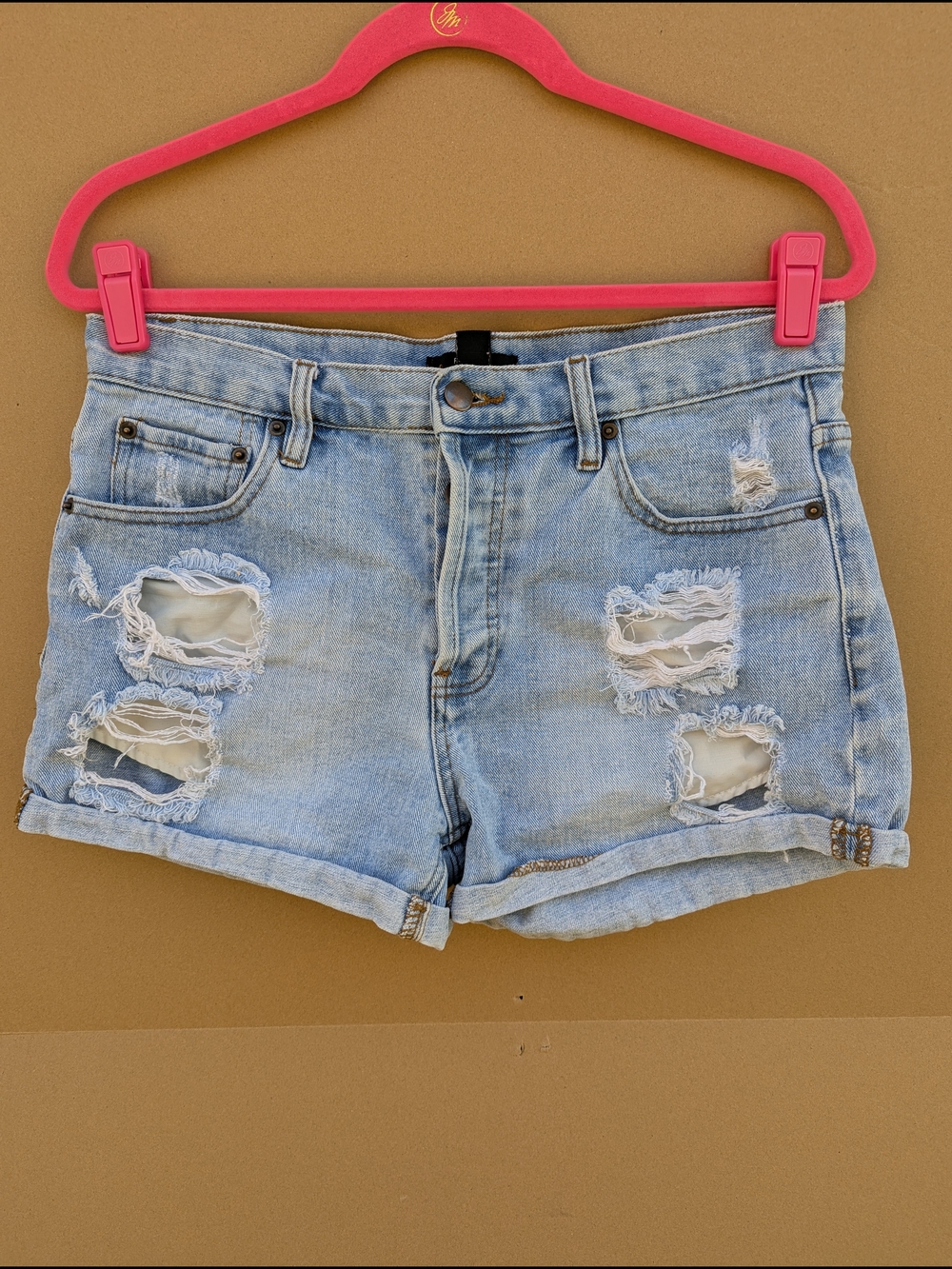 Forever 21 Distressed Denim Shorts 29 Light Wash Ripped Cuffed Jean High Rise